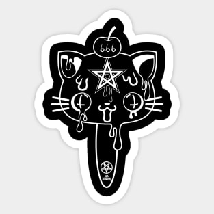 Satanic kawaii kittie ice cream in black and white Sticker